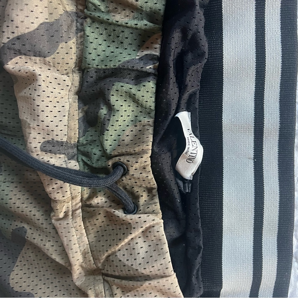 Valentino Camouflage Perforated Mesh Drawstring Shorts - Beige, Olive & Black